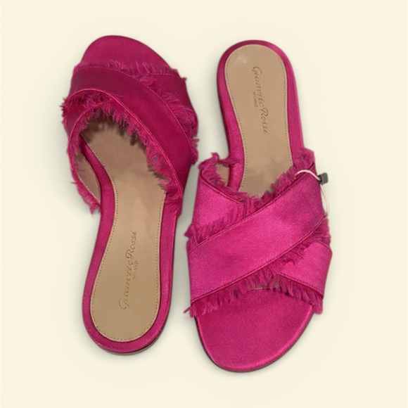 Gianvito Rossi Pink Frayed Satin Slide Sandals
